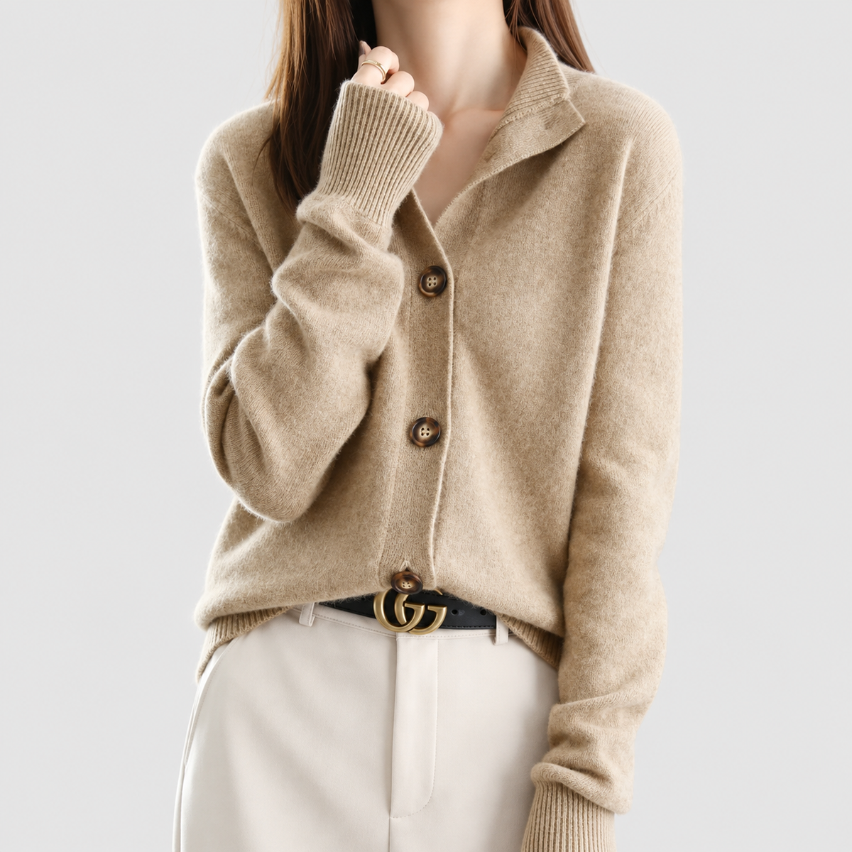 Elarina | Women’s Button-Front Knit Cardigan — Khaki