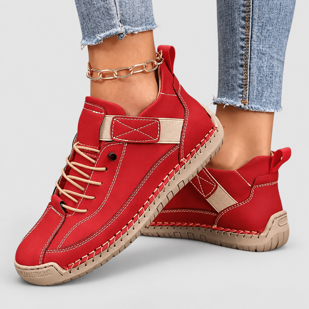 Elena | Women’s Casual Lace-Up Shoes with Stitched Sole — Red