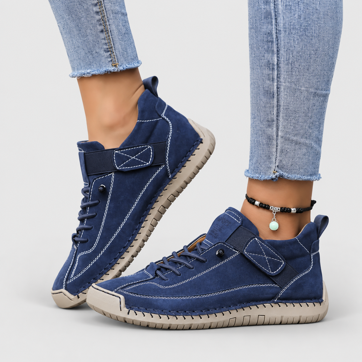 Elena | Women’s Casual Lace-Up Shoes with Stitched Sole — Blue