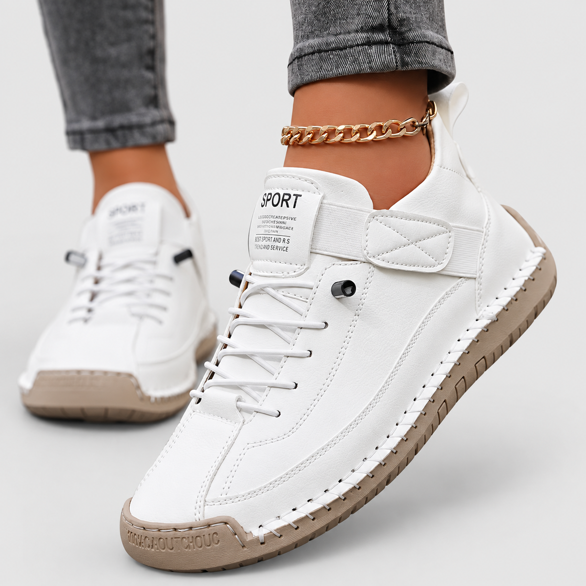 Elena | Women’s Casual Lace-Up Shoes with Stitched Sole — White