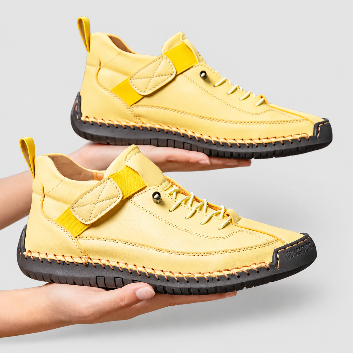 Elena | Women’s Casual Lace-Up Shoes with Stitched Sole — Yellow