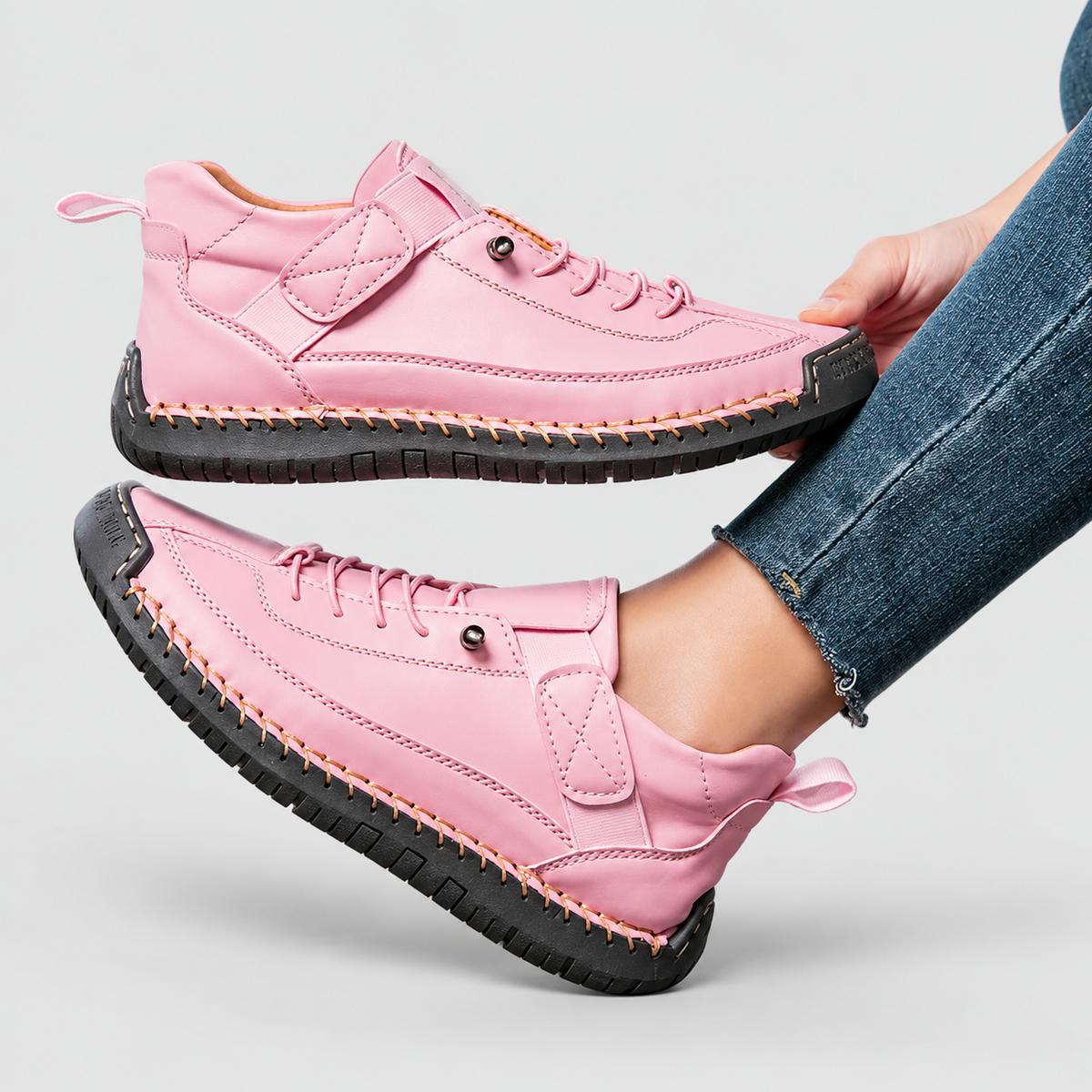 Elena | Women’s Casual Lace-Up Shoes with Stitched Sole — Pink