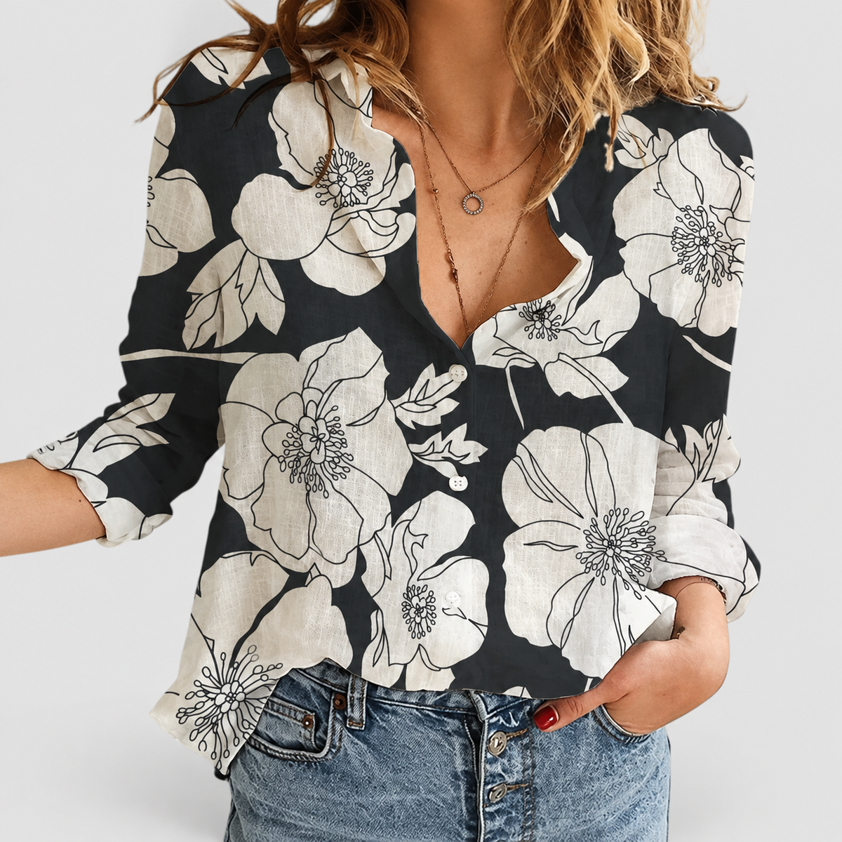 Elenora-Rose | Women’s Relaxed Button-Front Blouse — Black 2