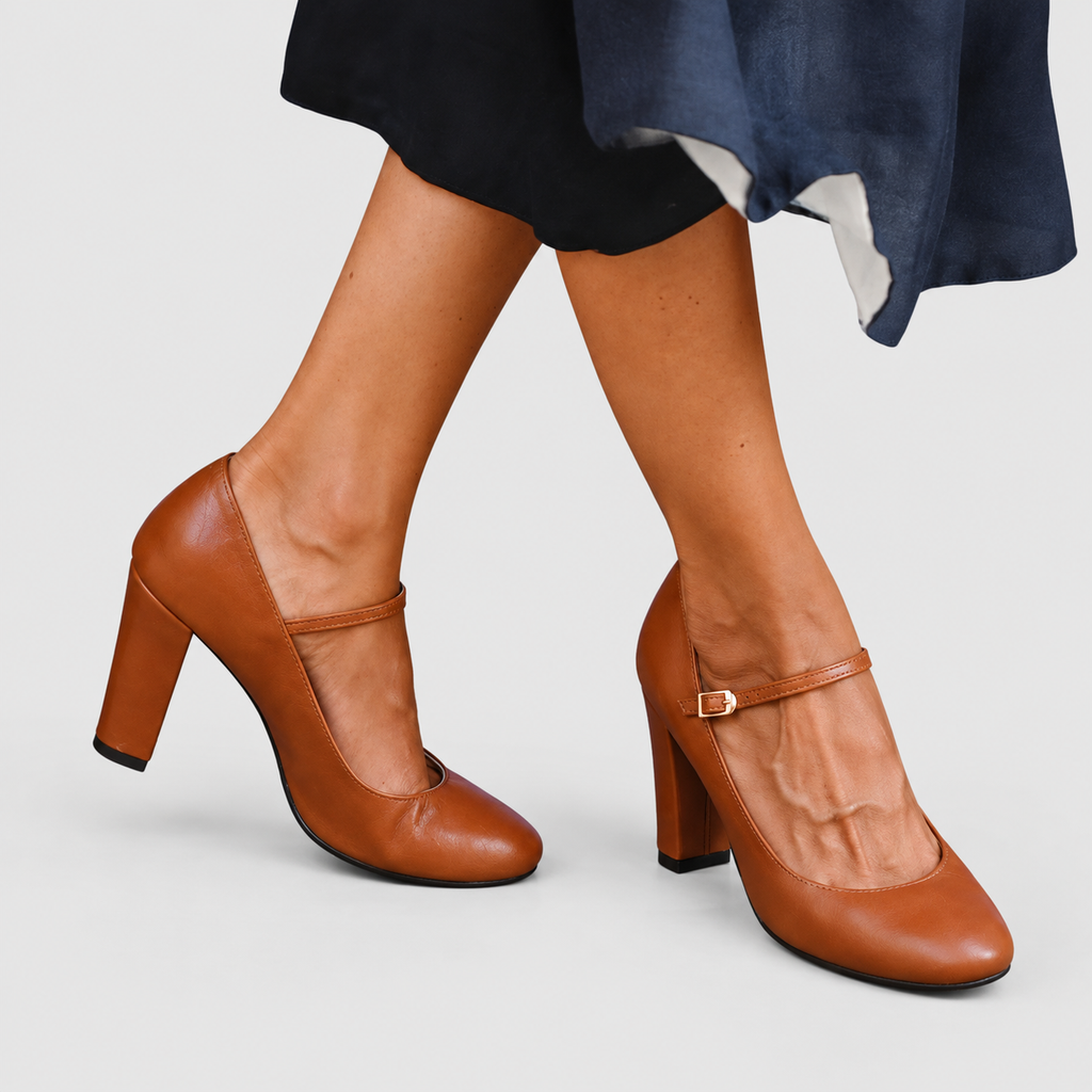Eleri-Rose | Women’s Brown Block-Heel Mary Jane Shoes — Brown