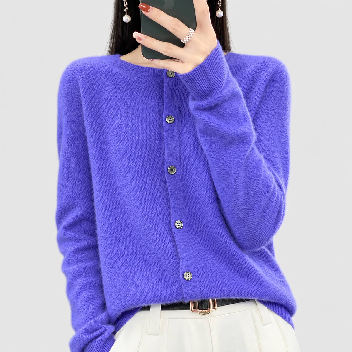 Eliana | Women’s Soft Button-Up Cardigan — Purple