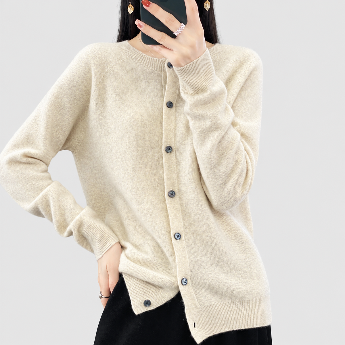 Eliana | Women’s Soft Button-Up Cardigan — Beige