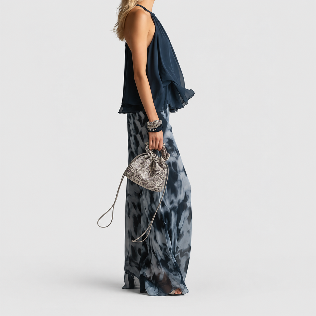 Elisabetta | Women’s Ruffled Halter Top and Wide-Leg Pants Set — product detail 3