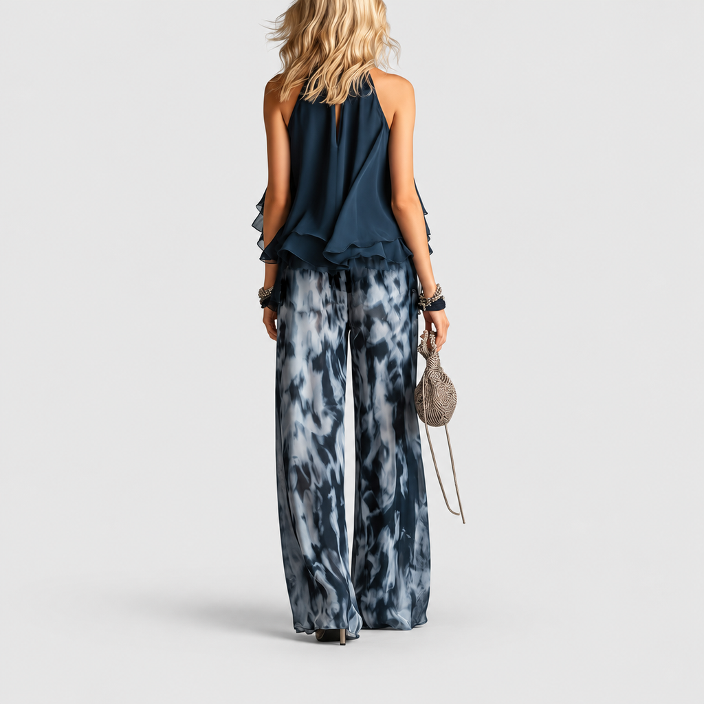 Elisabetta | Women’s Ruffled Halter Top and Wide-Leg Pants Set — product detail 4