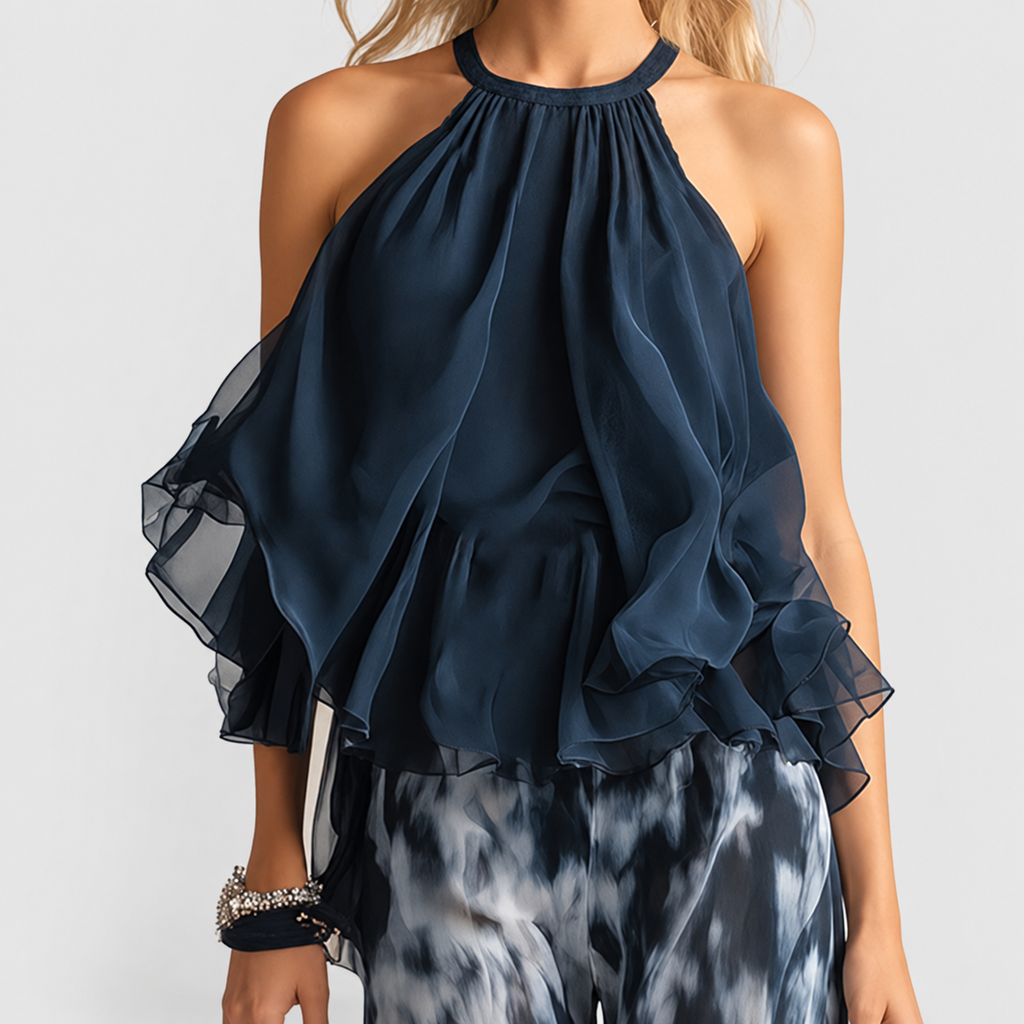 Elisabetta | Women’s Ruffled Halter Top and Wide-Leg Pants Set — product detail 5