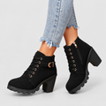 Elodie | Women’s Lace-Up Buckle Chunky Ankle Boots — Black