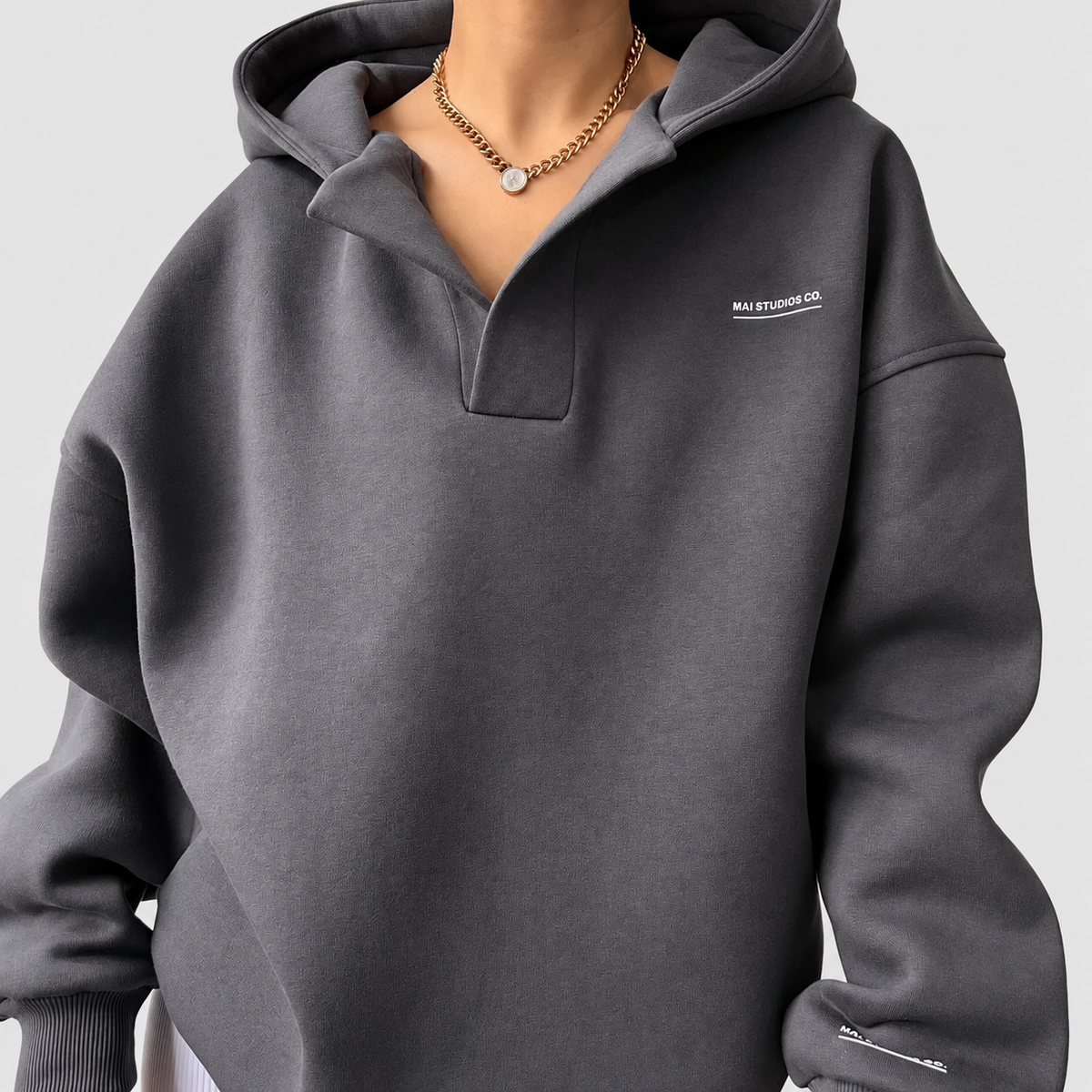Elsinore | Women’s Oversized Open-Neck Hooded Sweatshirt — Grey
