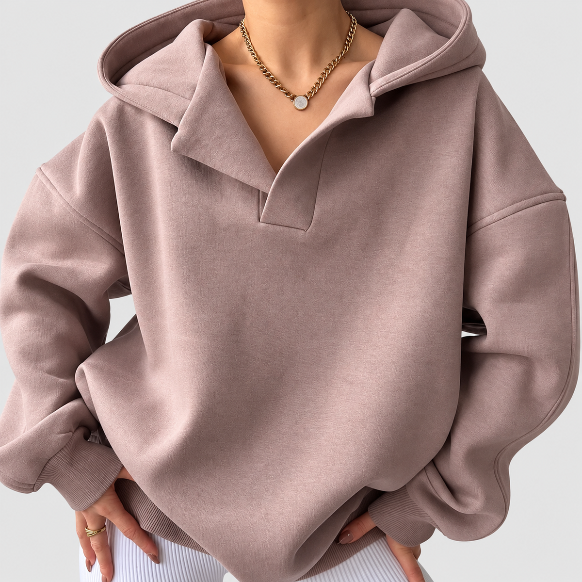 Elsinore | Women’s Oversized Open-Neck Hooded Sweatshirt — Pink