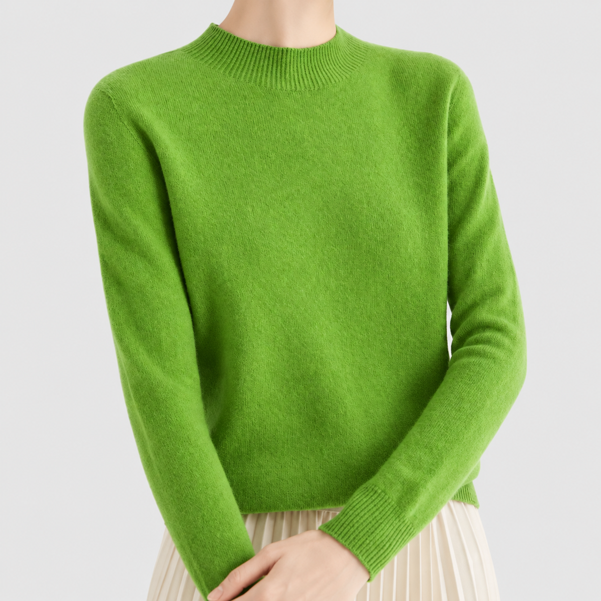 Elvira | Women’s Fine-Knit Mock-Neck Sweater — Green