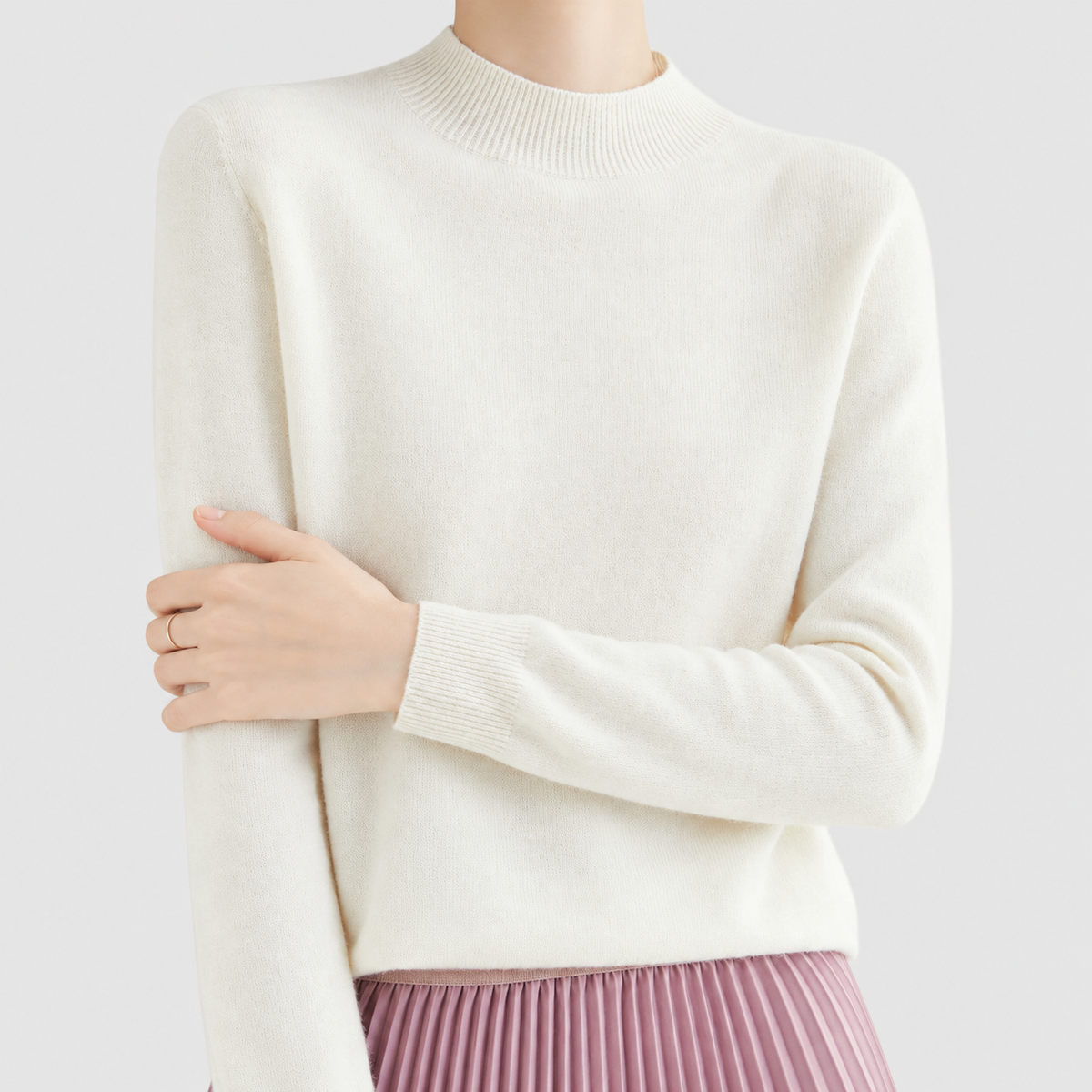 Elvira | Women’s Fine-Knit Mock-Neck Sweater — White