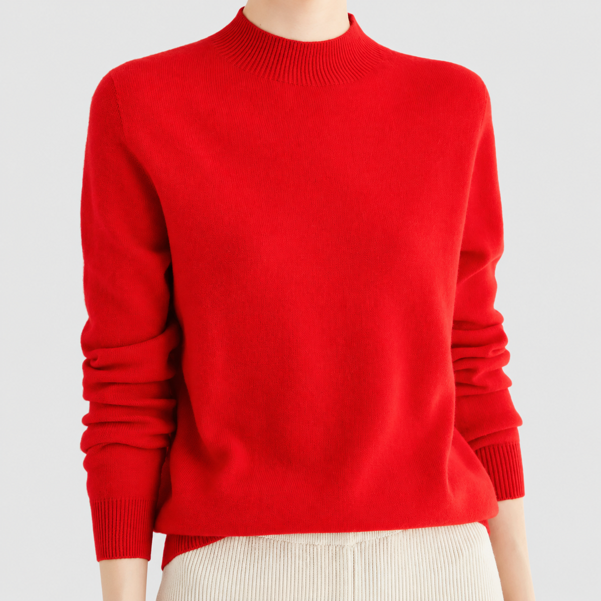 Elvira | Women’s Fine-Knit Mock-Neck Sweater — Red