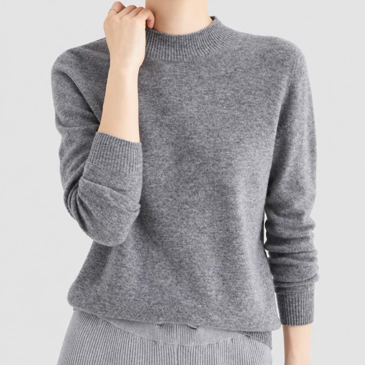 Elvira | Women’s Fine-Knit Mock-Neck Sweater — Grey
