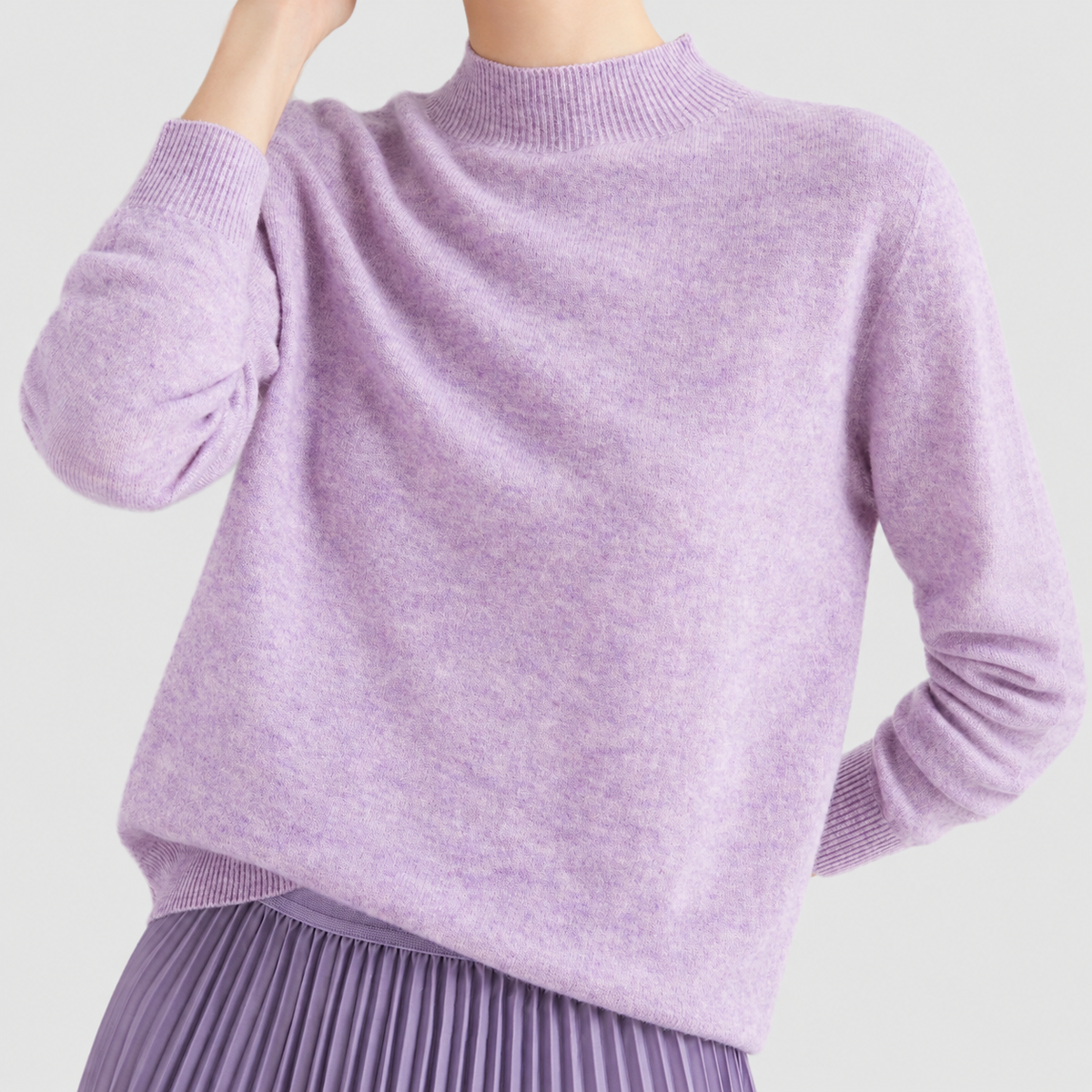 Elvira | Women’s Fine-Knit Mock-Neck Sweater — Light purple