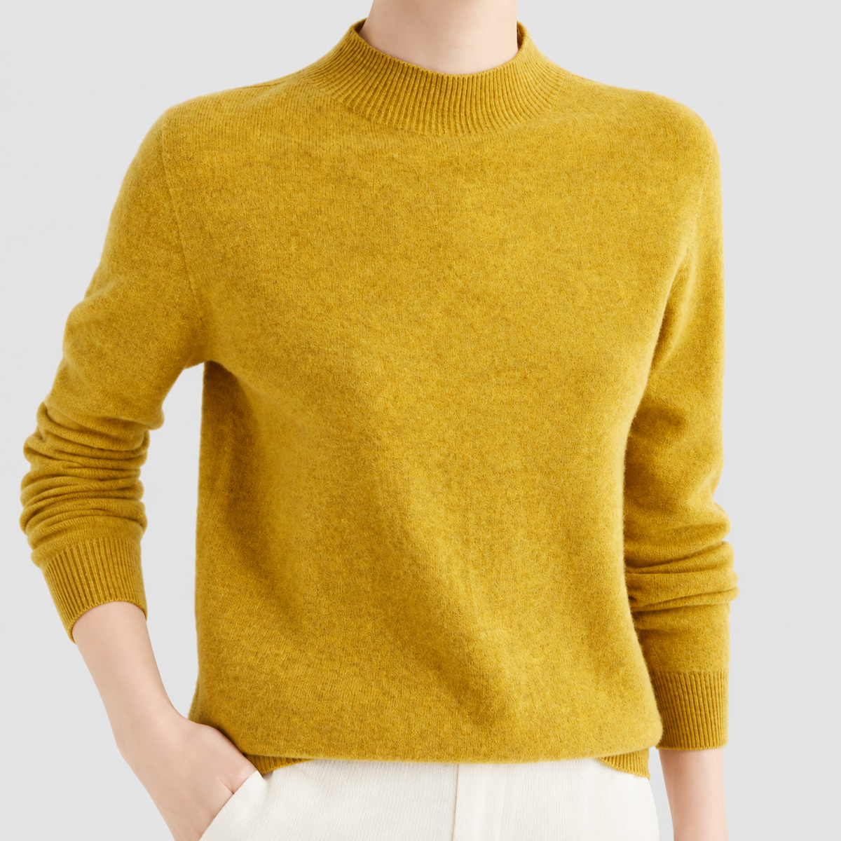 Elvira | Women’s Fine-Knit Mock-Neck Sweater — Yellow