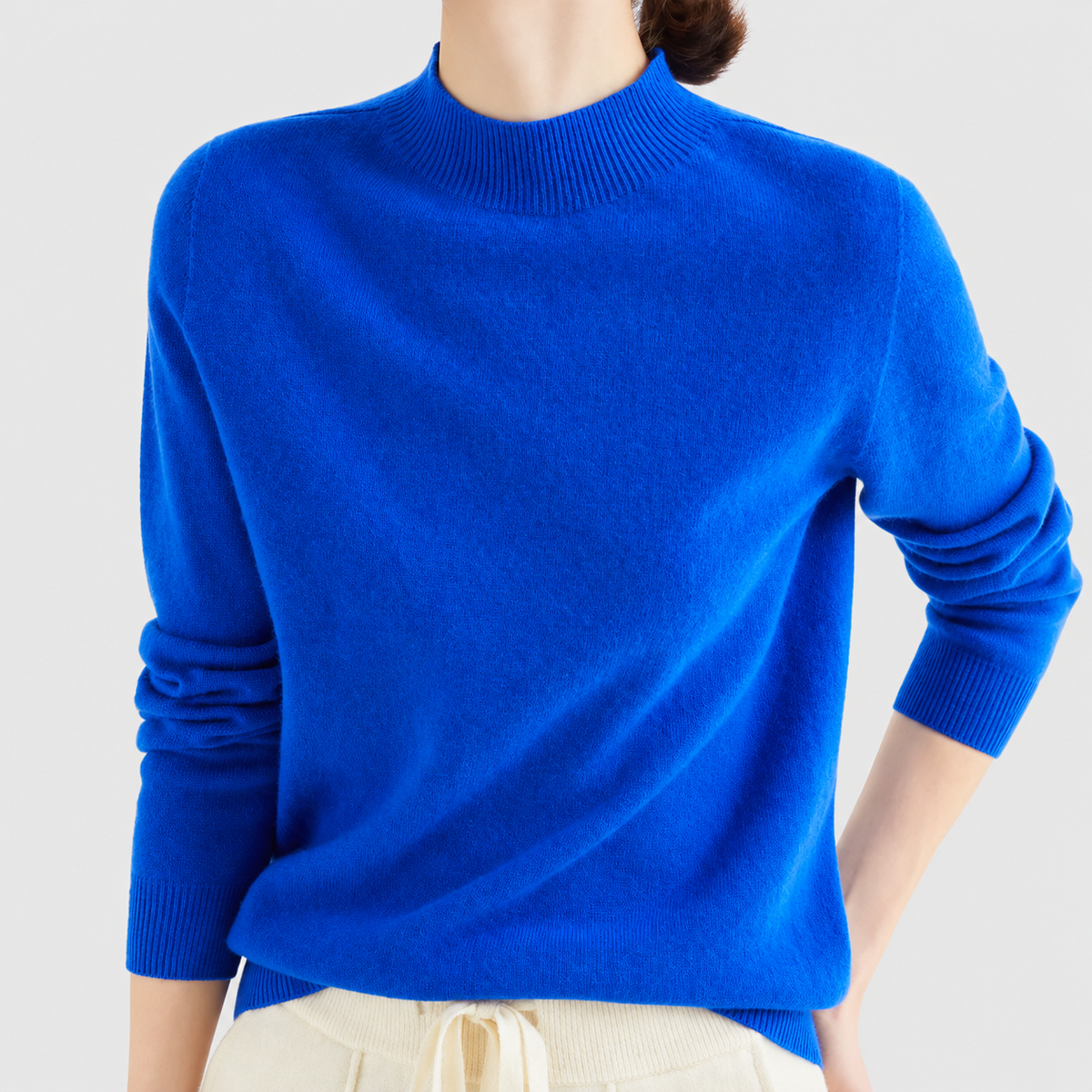 Elvira | Women’s Fine-Knit Mock-Neck Sweater — Blue