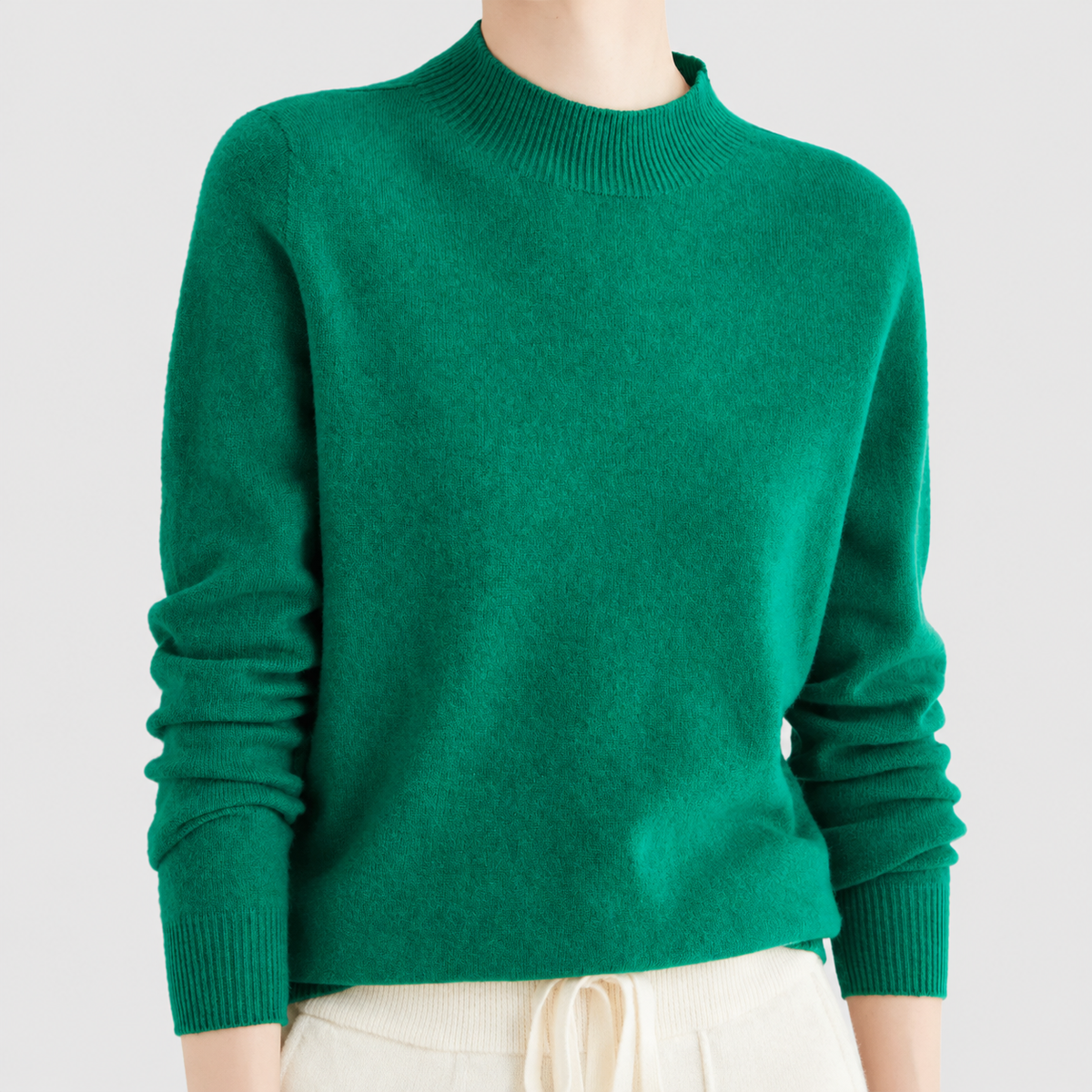 Elvira | Women’s Fine-Knit Mock-Neck Sweater — Dark green