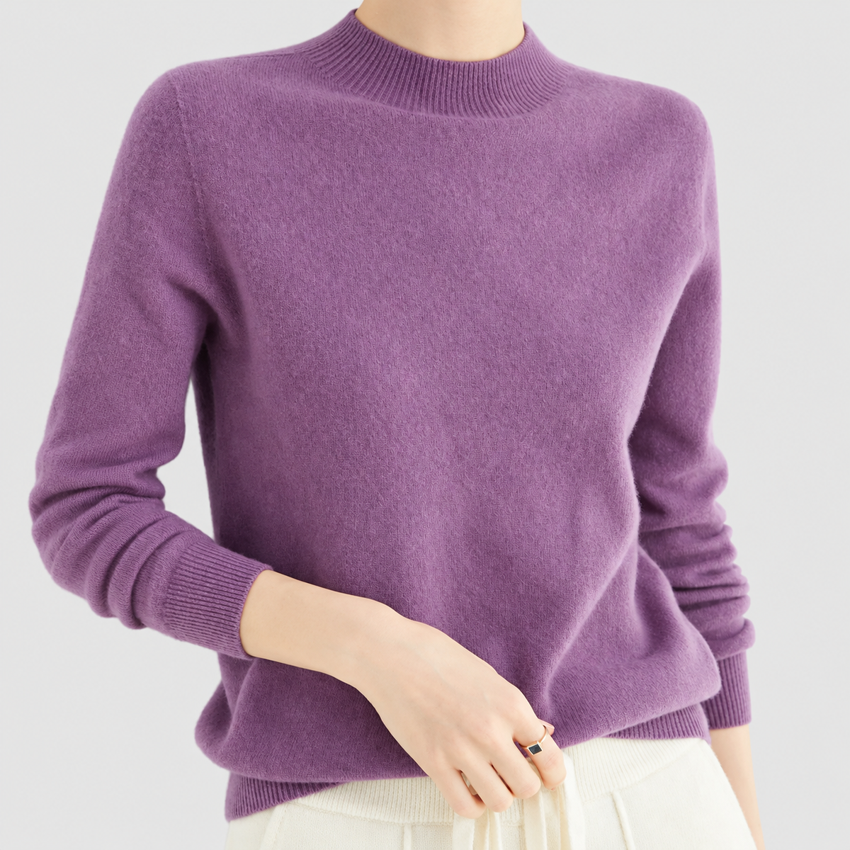 Elvira | Women’s Fine-Knit Mock-Neck Sweater — Dark purple