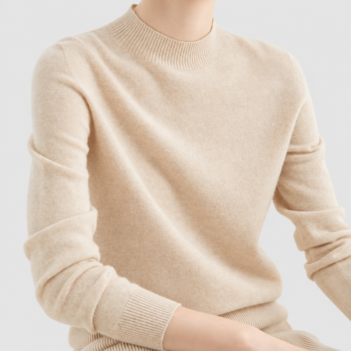 Elvira | Women’s Fine-Knit Mock-Neck Sweater — Beige