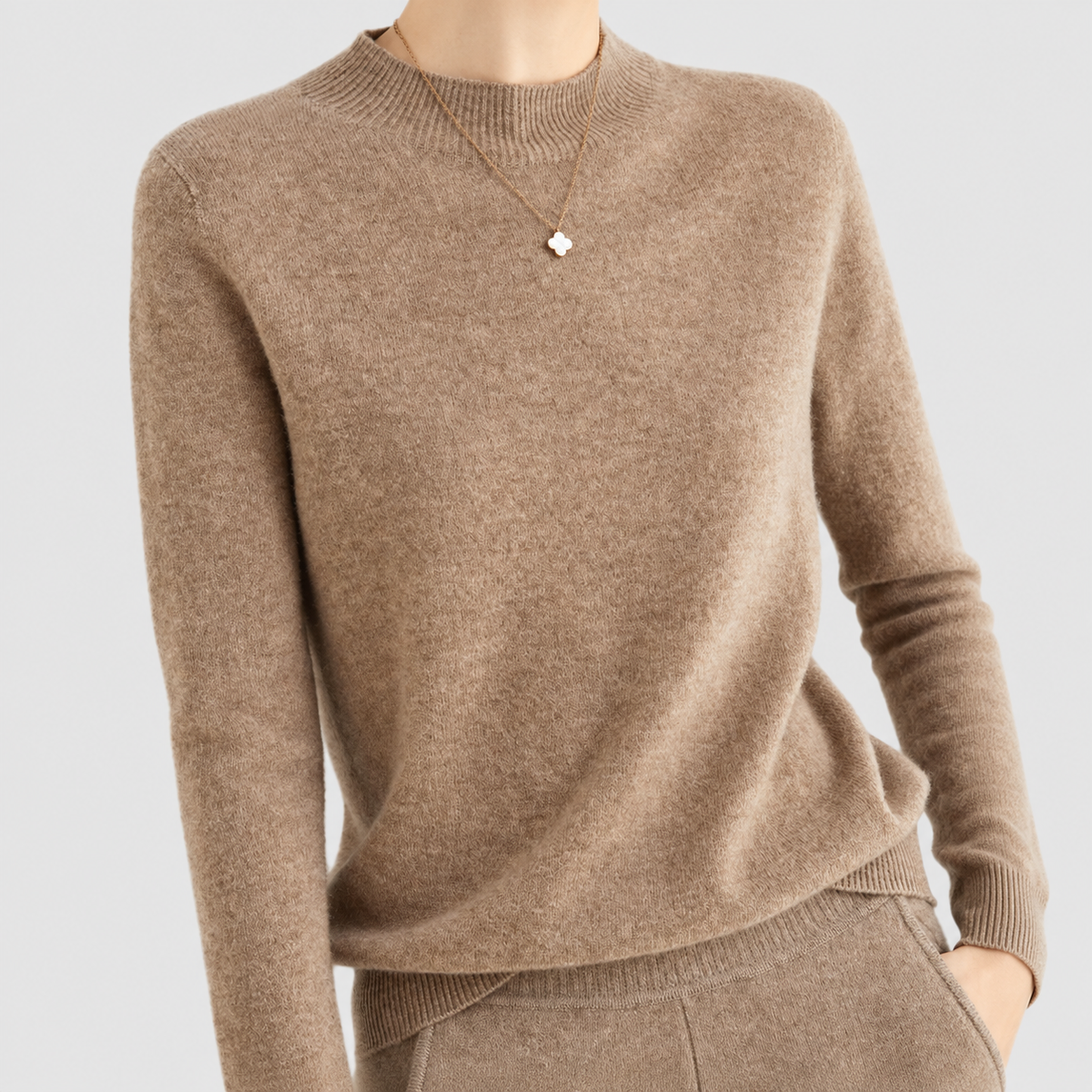 Elvira | Women’s Fine-Knit Mock-Neck Sweater — Brown
