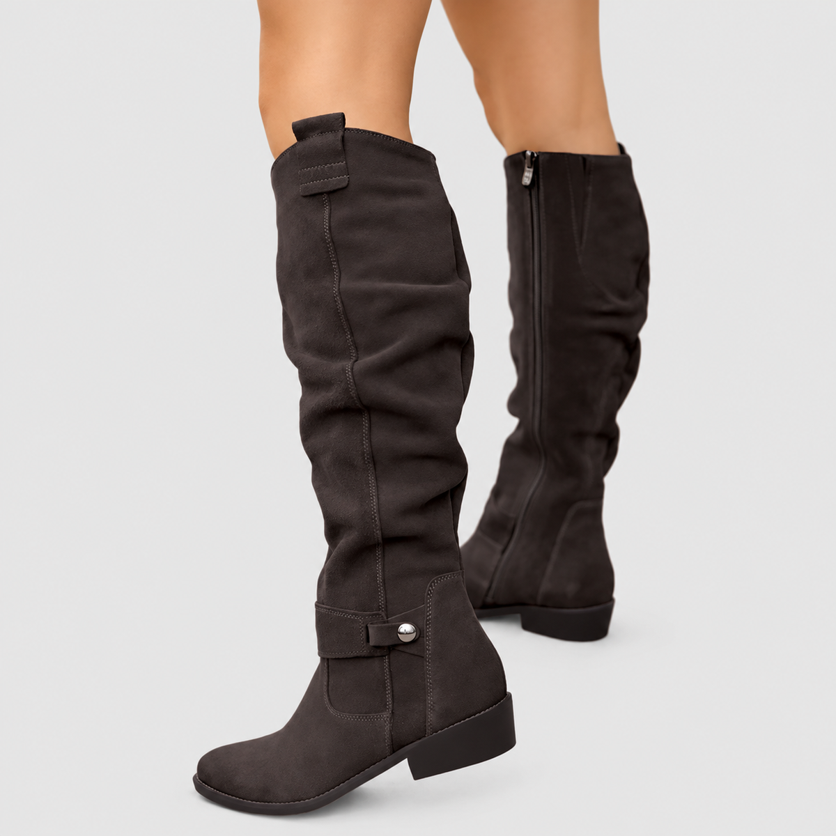 Emelina | Women’s Slouch Knee-High Block-Heel Boots — Black