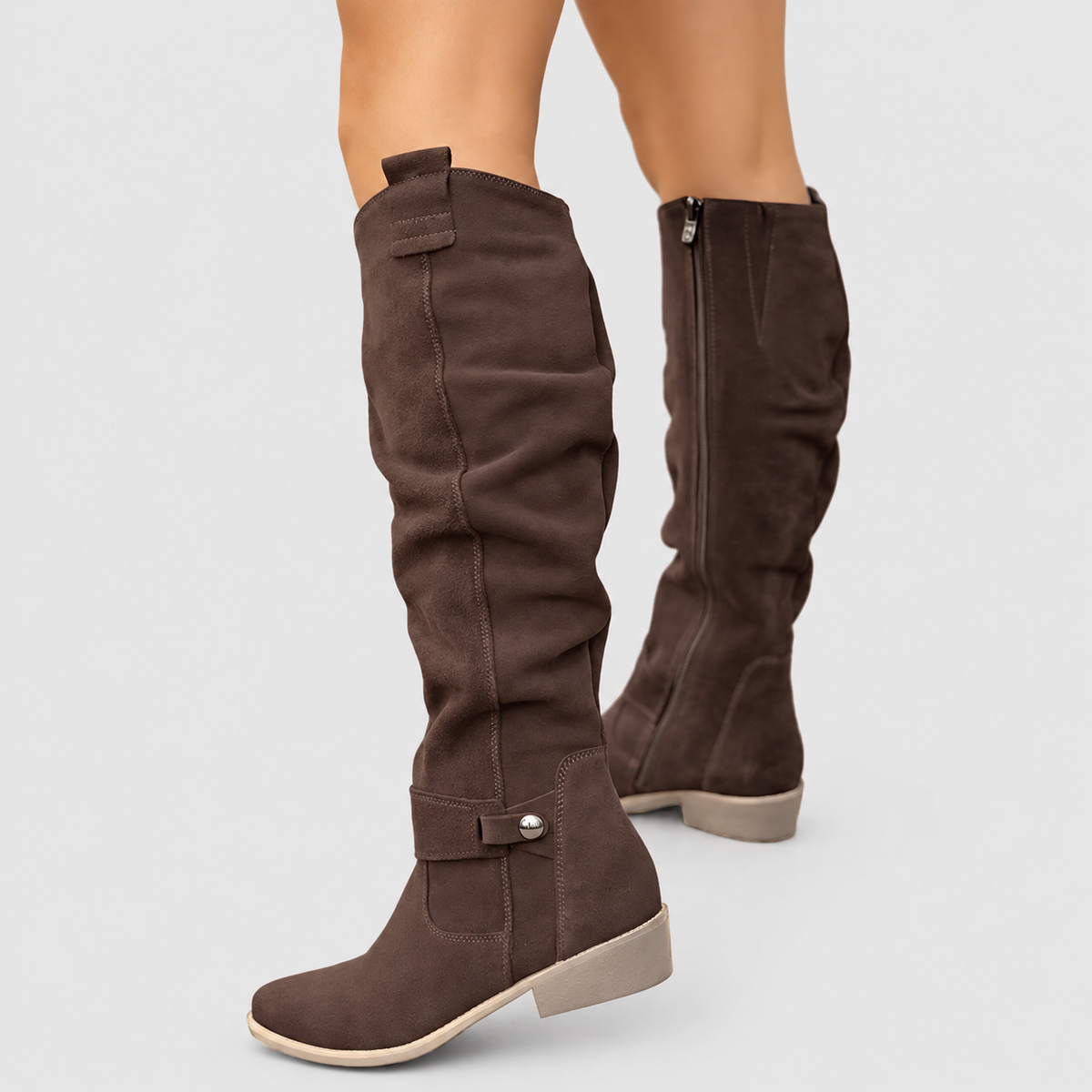 Emelina | Women’s Slouch Knee-High Block-Heel Boots — Dark Brown
