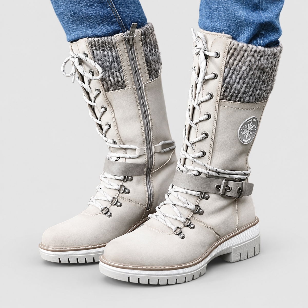 Emmeline | Women’s Combat Lace-Up Knee-High Boots — White