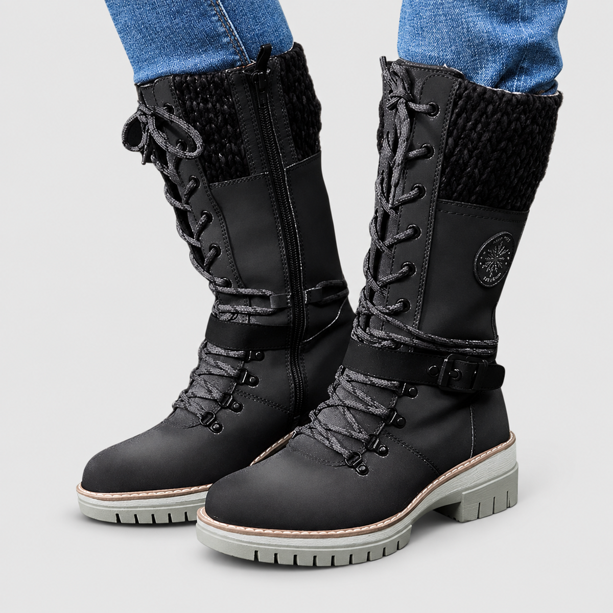 Emmeline | Women’s Combat Lace-Up Knee-High Boots — Black