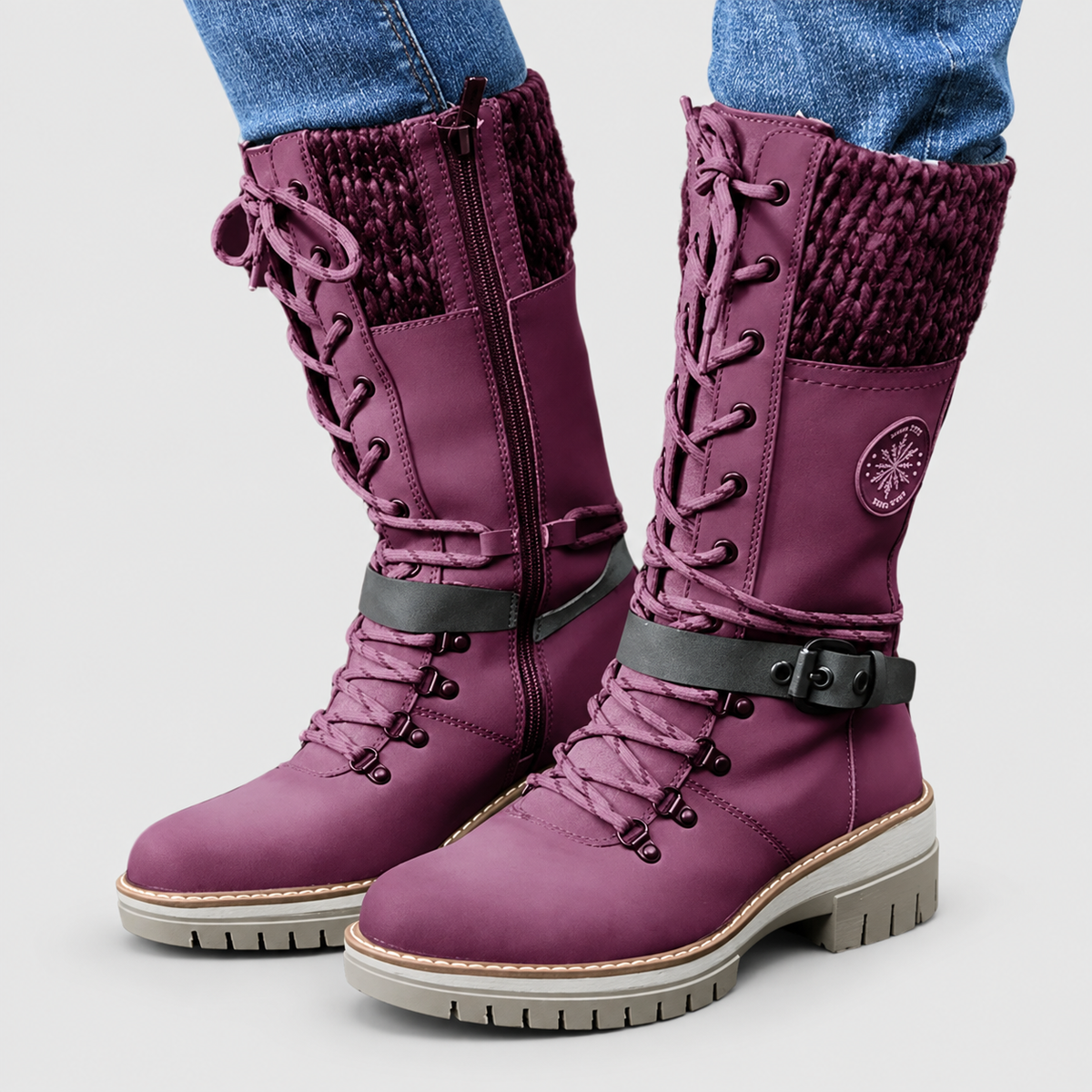 Emmeline | Women’s Combat Lace-Up Knee-High Boots — Purple