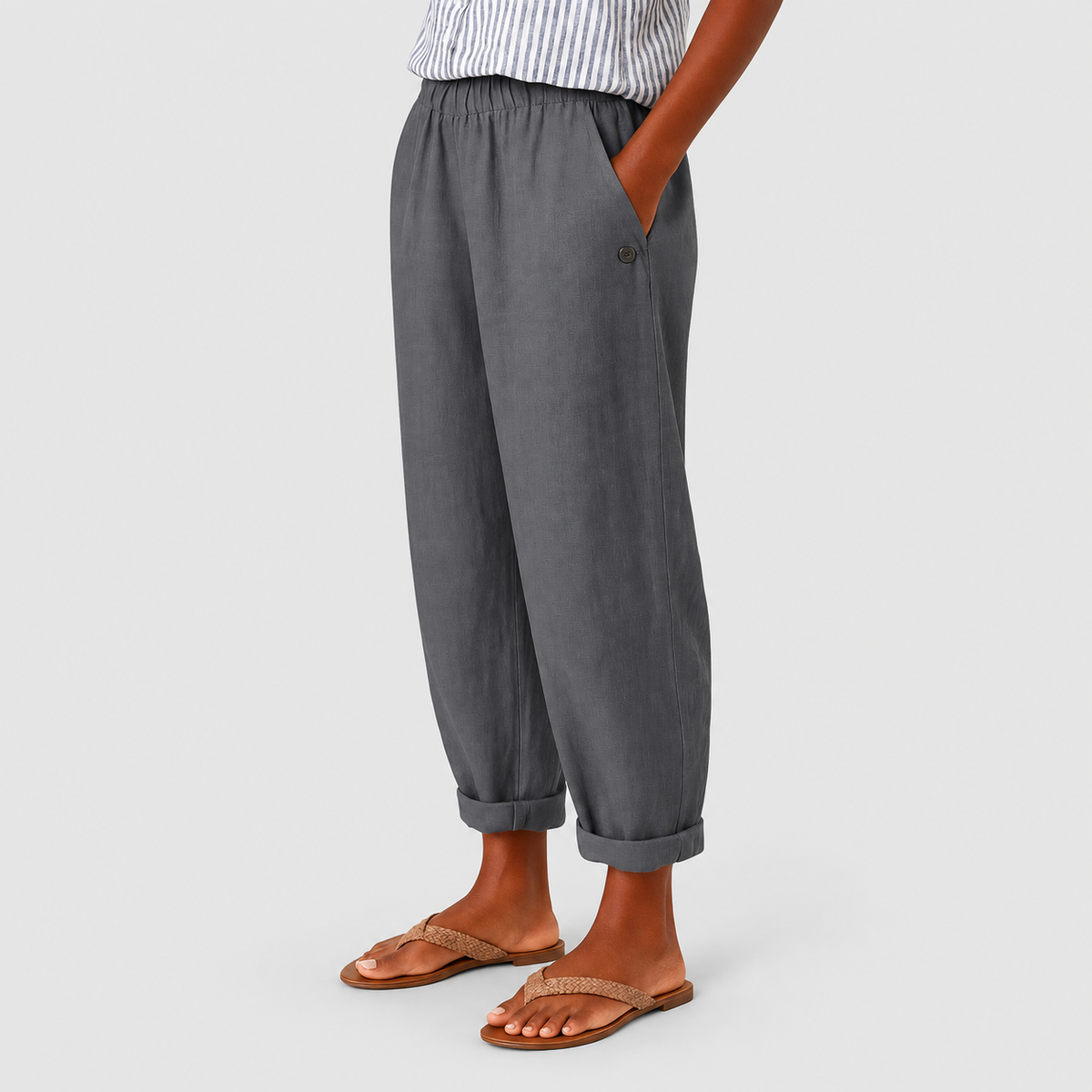 Estella | Women’s Relaxed Pants with Rolled Cuffs — Grey