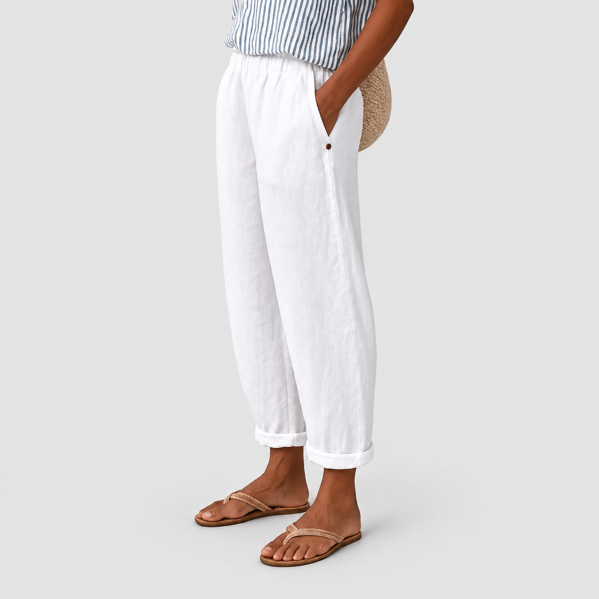 Estella | Women’s Relaxed Pants with Rolled Cuffs — White