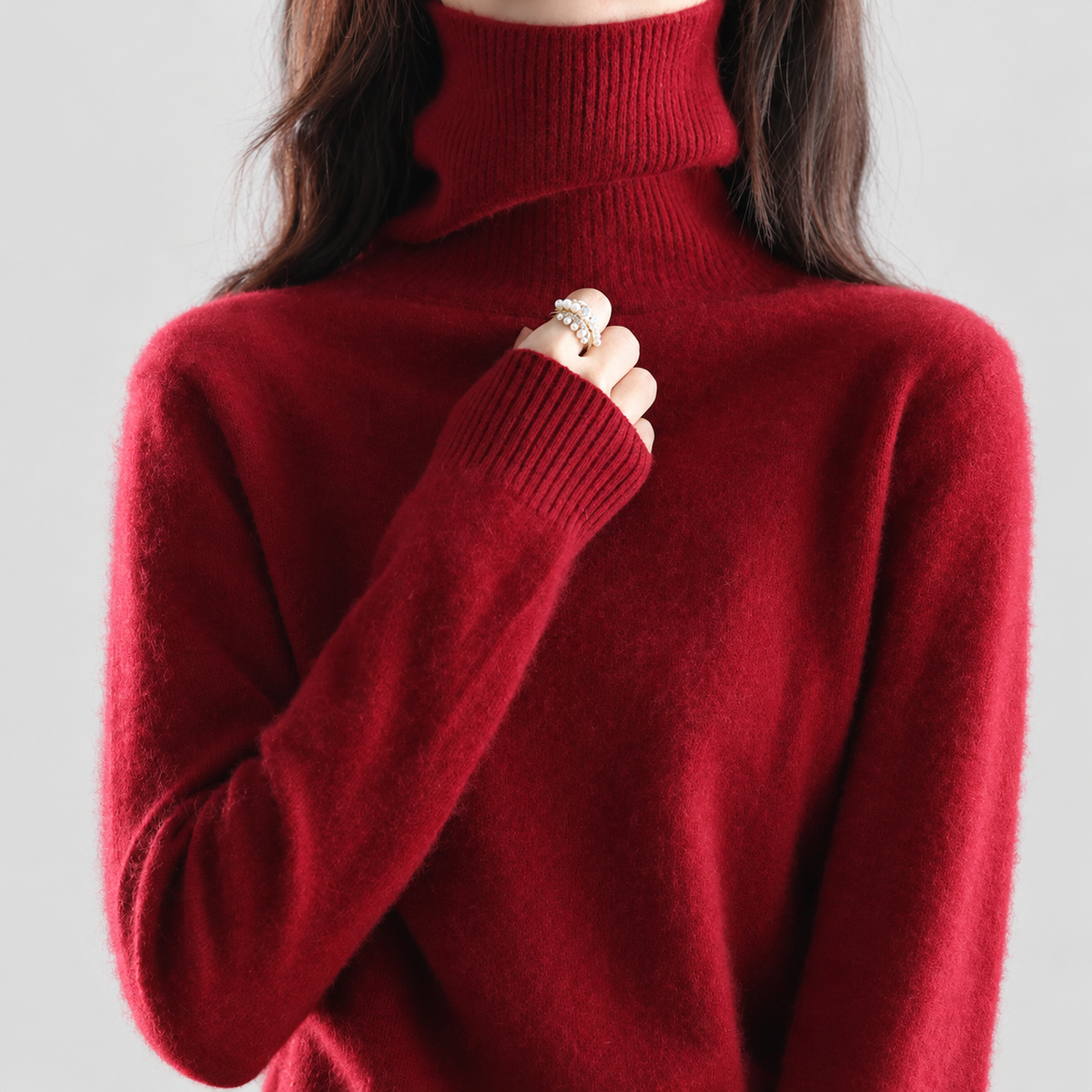 Etta | Women’s Fine-Knit Turtleneck Sweater — Dark Red