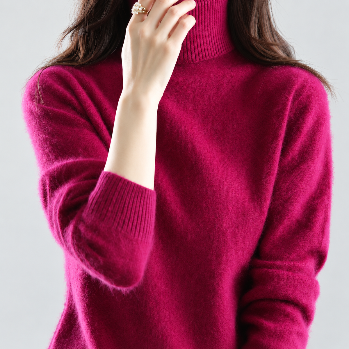Etta | Women’s Fine-Knit Turtleneck Sweater — Fuchsia