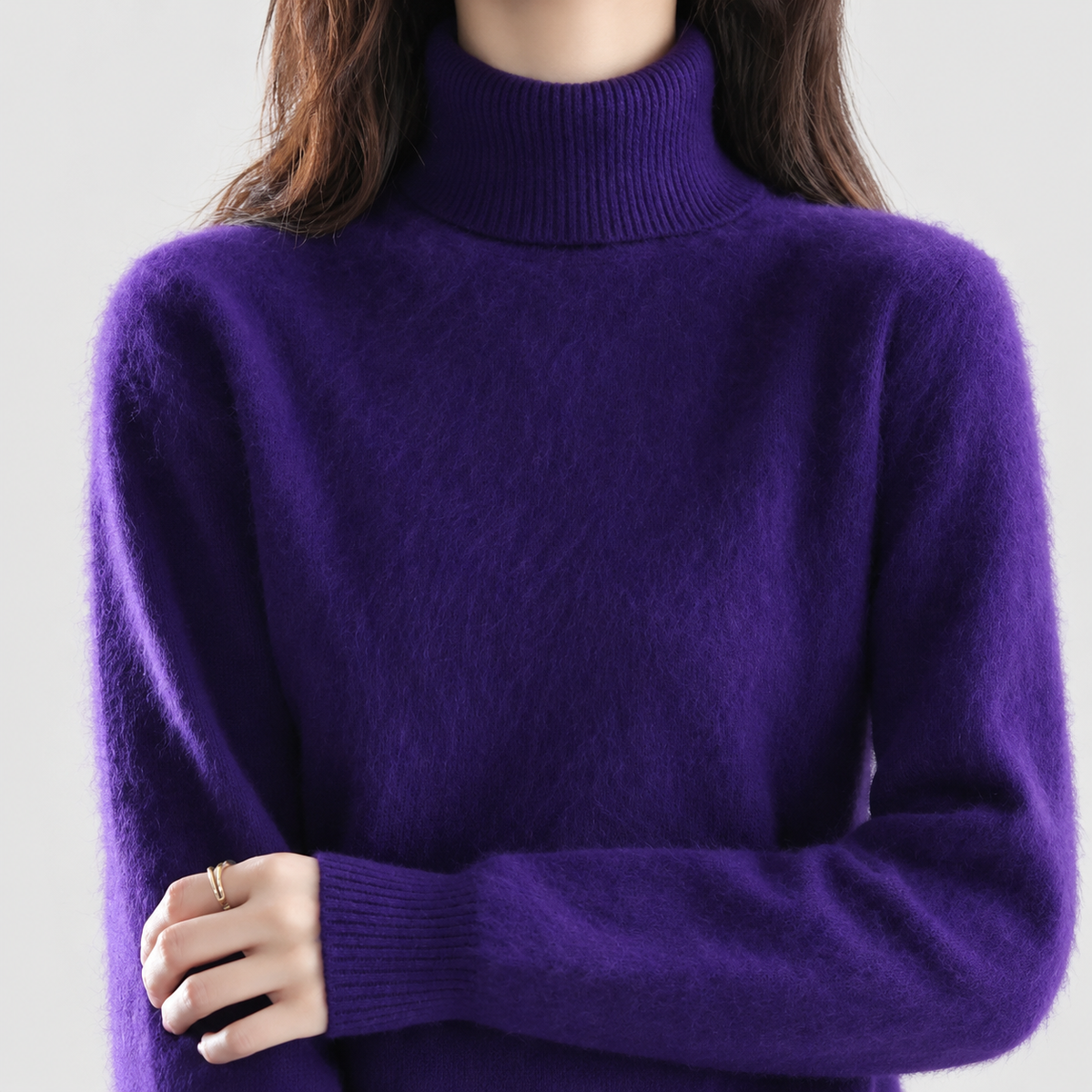 Etta | Women’s Fine-Knit Turtleneck Sweater — Purple