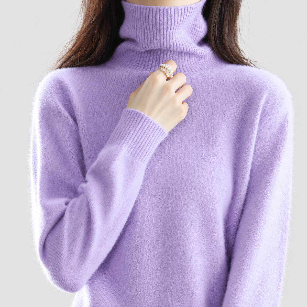 Etta | Women’s Fine-Knit Turtleneck Sweater — Lavender