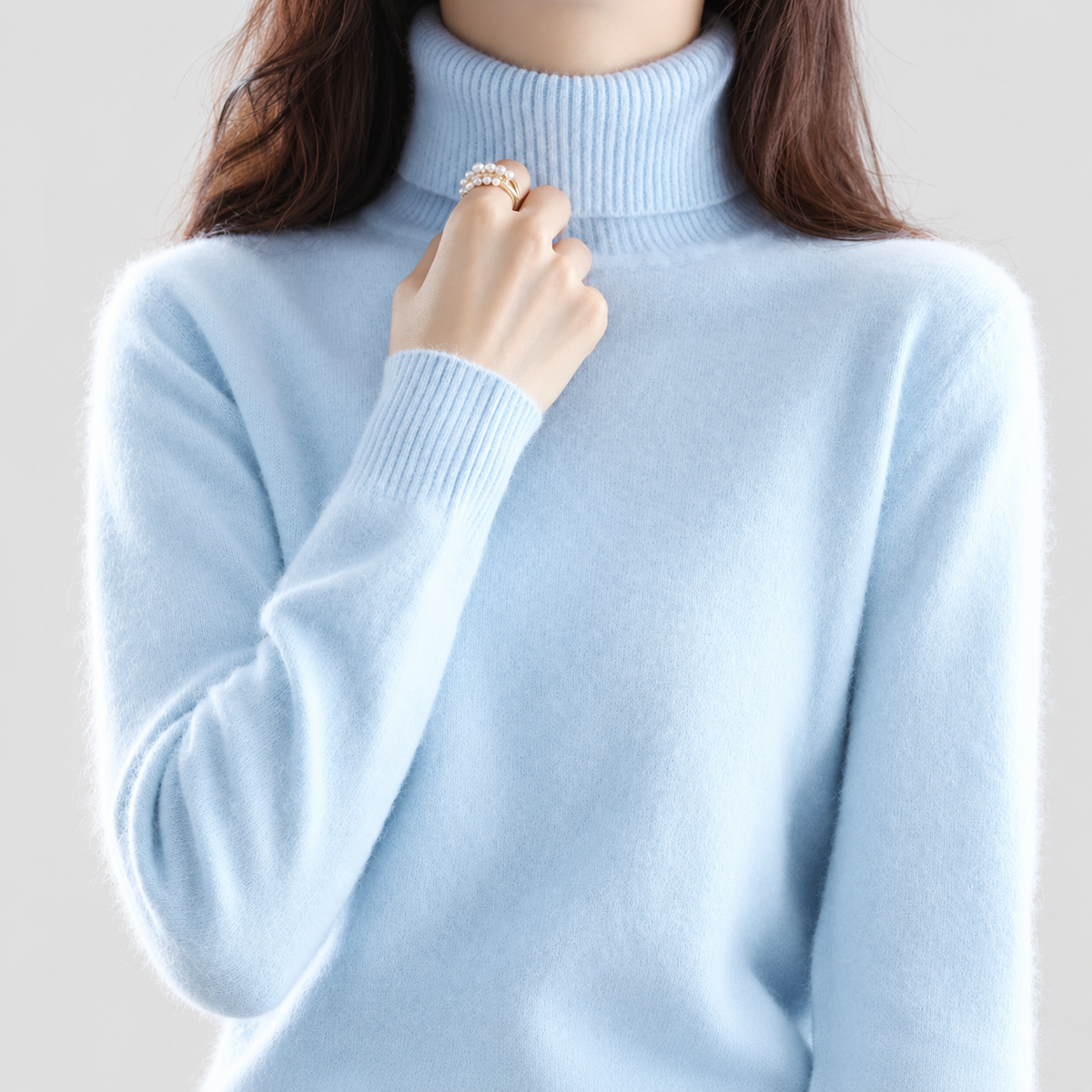 Etta | Women’s Fine-Knit Turtleneck Sweater — Sky Blue