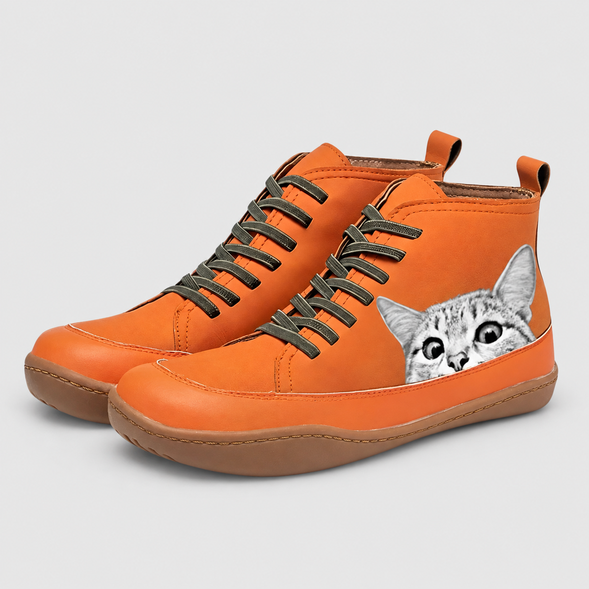 Euphemia | Women’s Cat-Print Lace-Up Ankle Boots — Orange