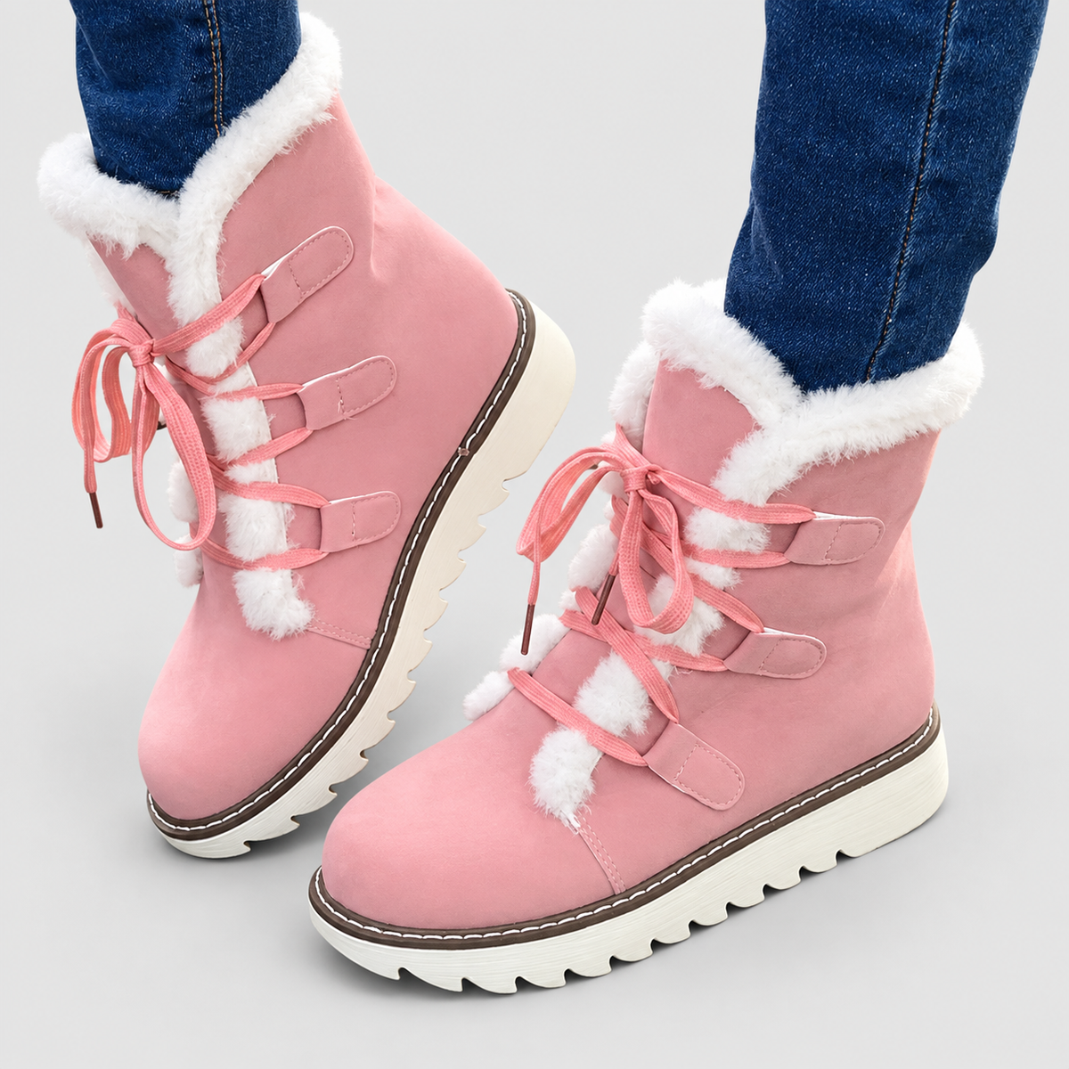 Evadelle | Women’s Lace-Up Plush-Lined Winter Boots — Pink