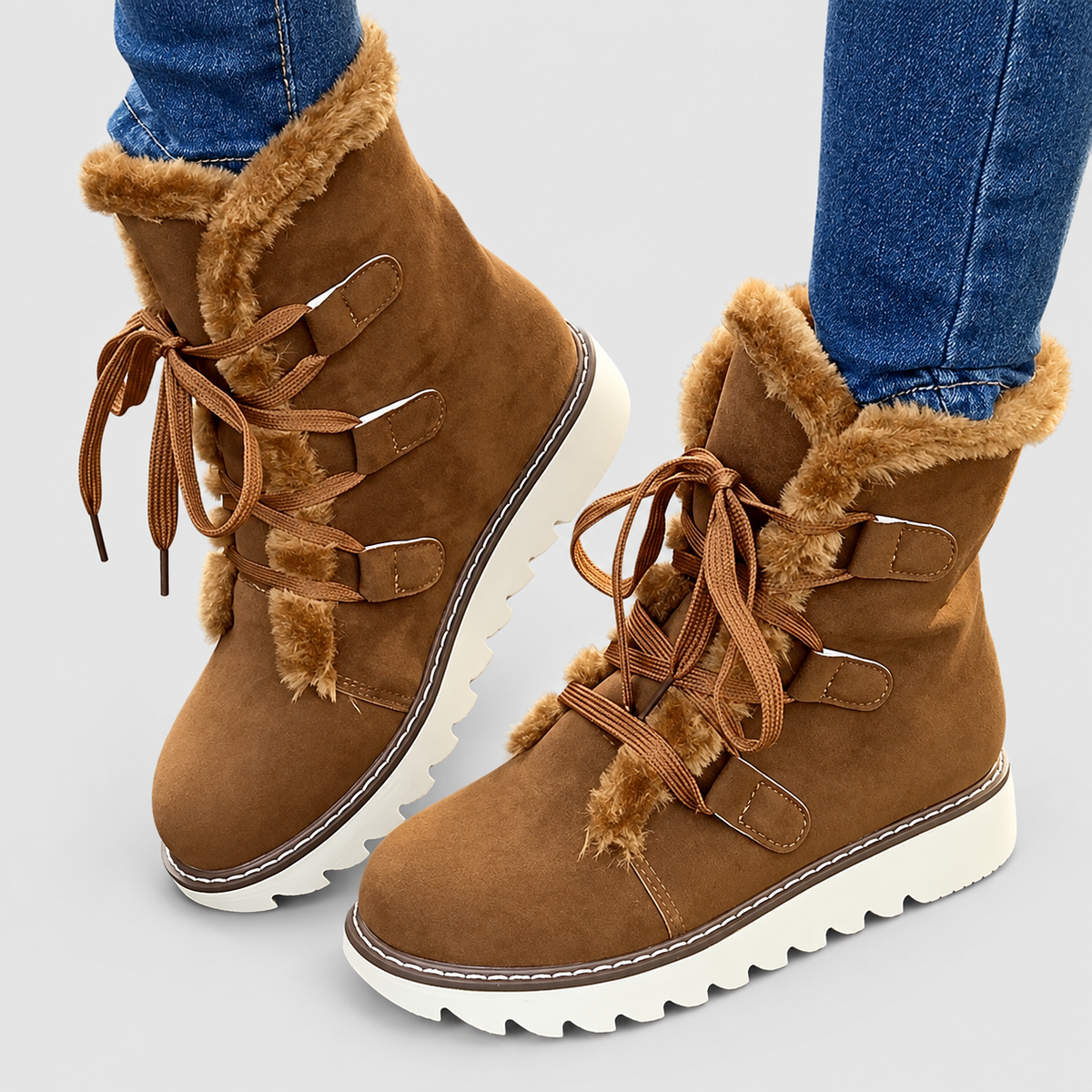 Evadelle | Women’s Lace-Up Plush-Lined Winter Boots — Khaki