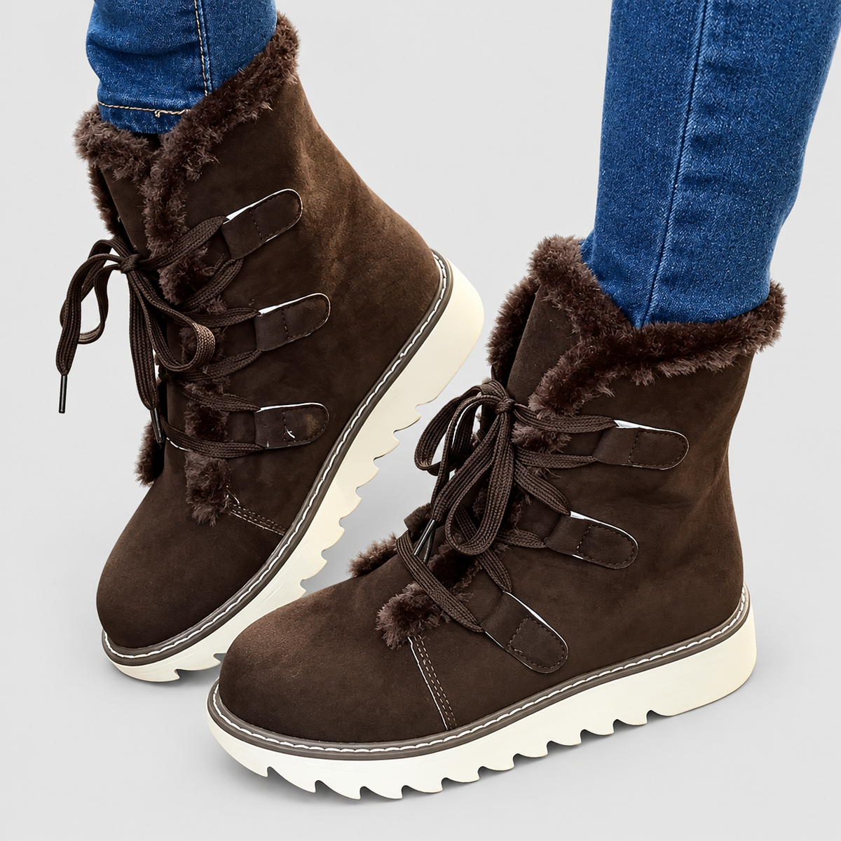 Evadelle | Women’s Lace-Up Plush-Lined Winter Boots — Brown