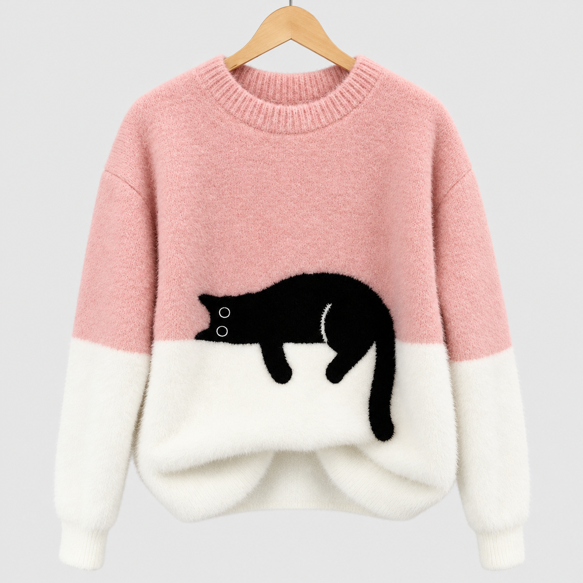 Evadne | Women’s Cat-Graphic Crew-Neck Sweater — Pink