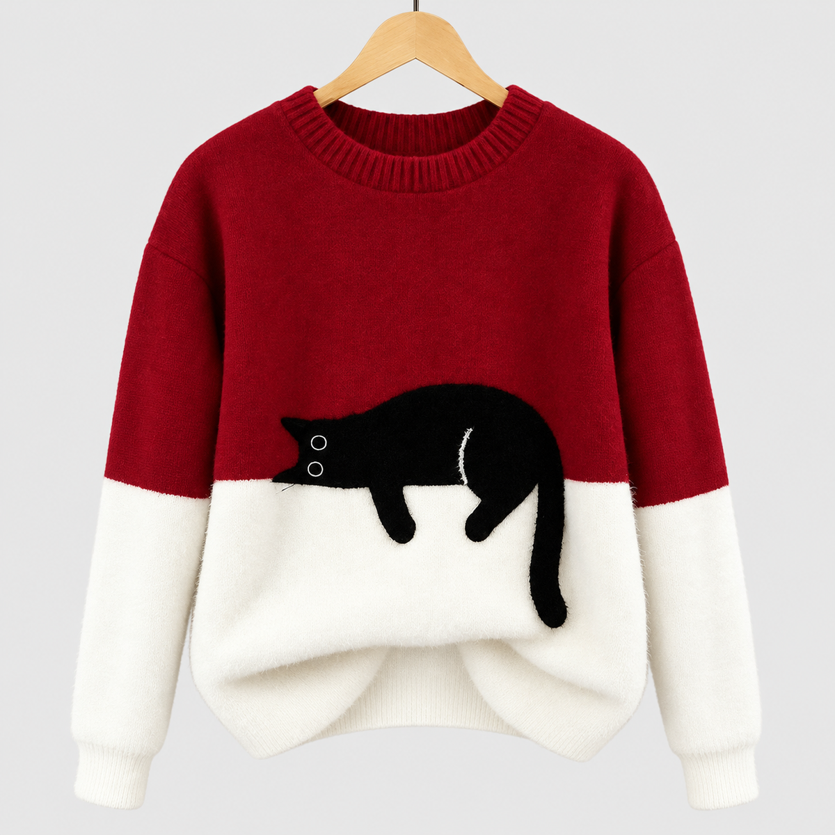 Evadne | Women’s Cat-Graphic Crew-Neck Sweater — Red