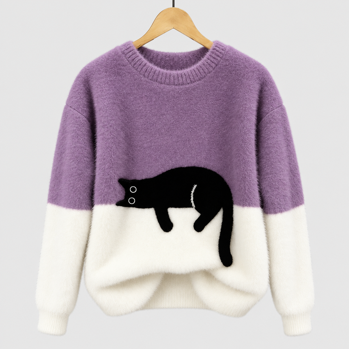 Evadne | Women’s Cat-Graphic Crew-Neck Sweater — Purple