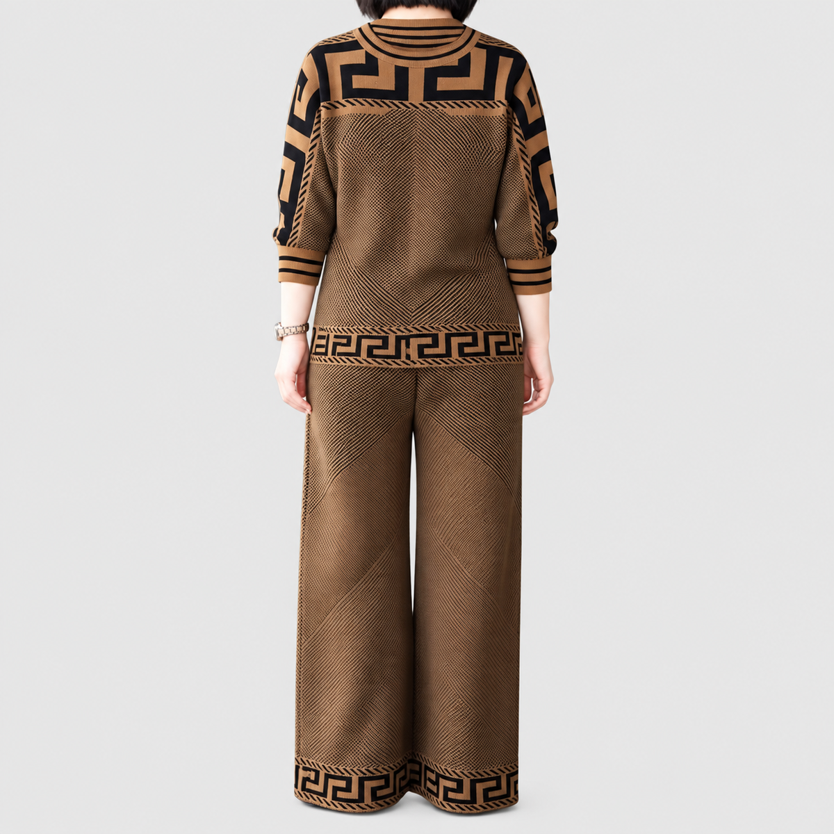 Evelina-Claire | Women’s Geometric-Trim Top and Wide-Leg Pants Set — product detail 2