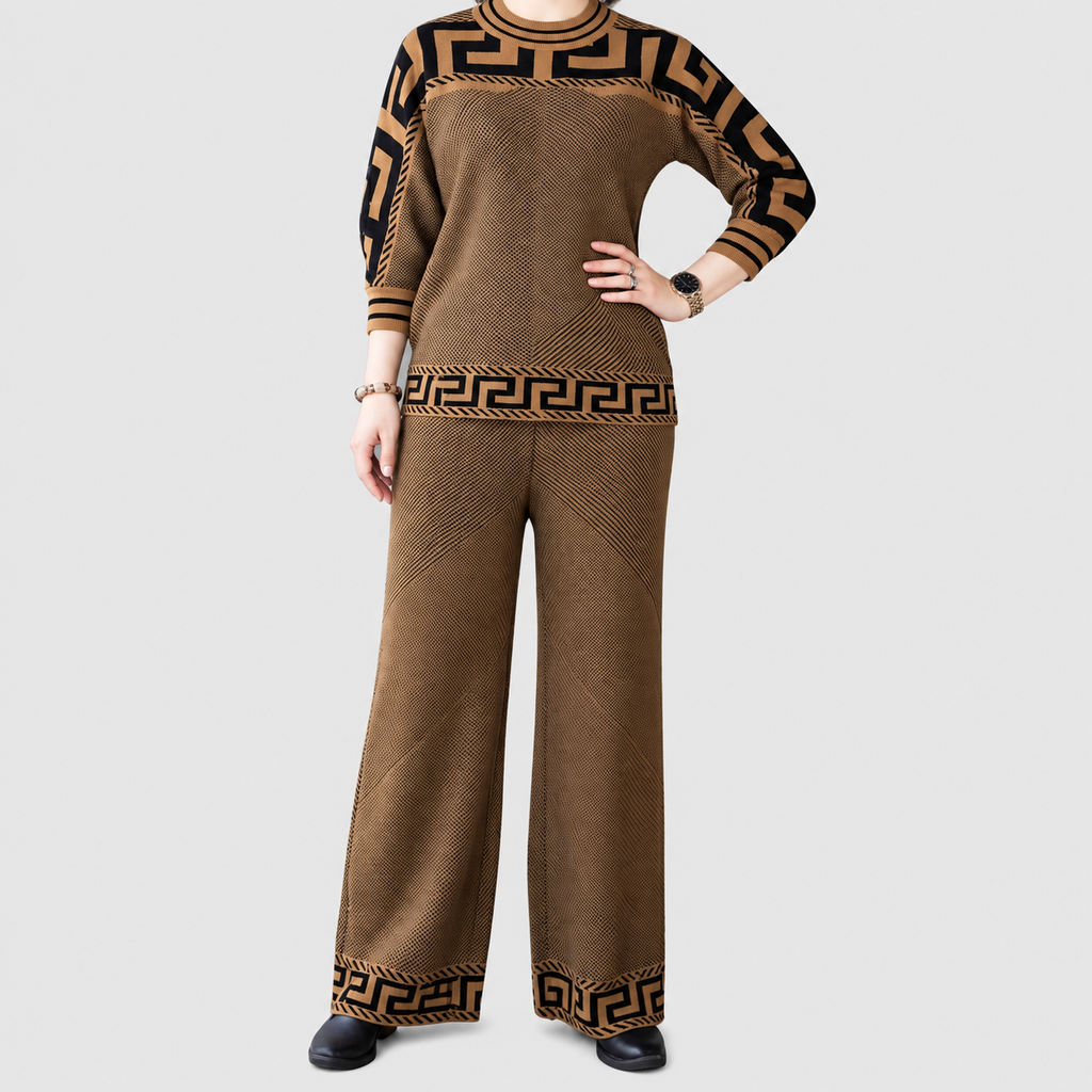 Evelina-Claire | Women’s Geometric-Trim Top and Wide-Leg Pants Set — product detail 3