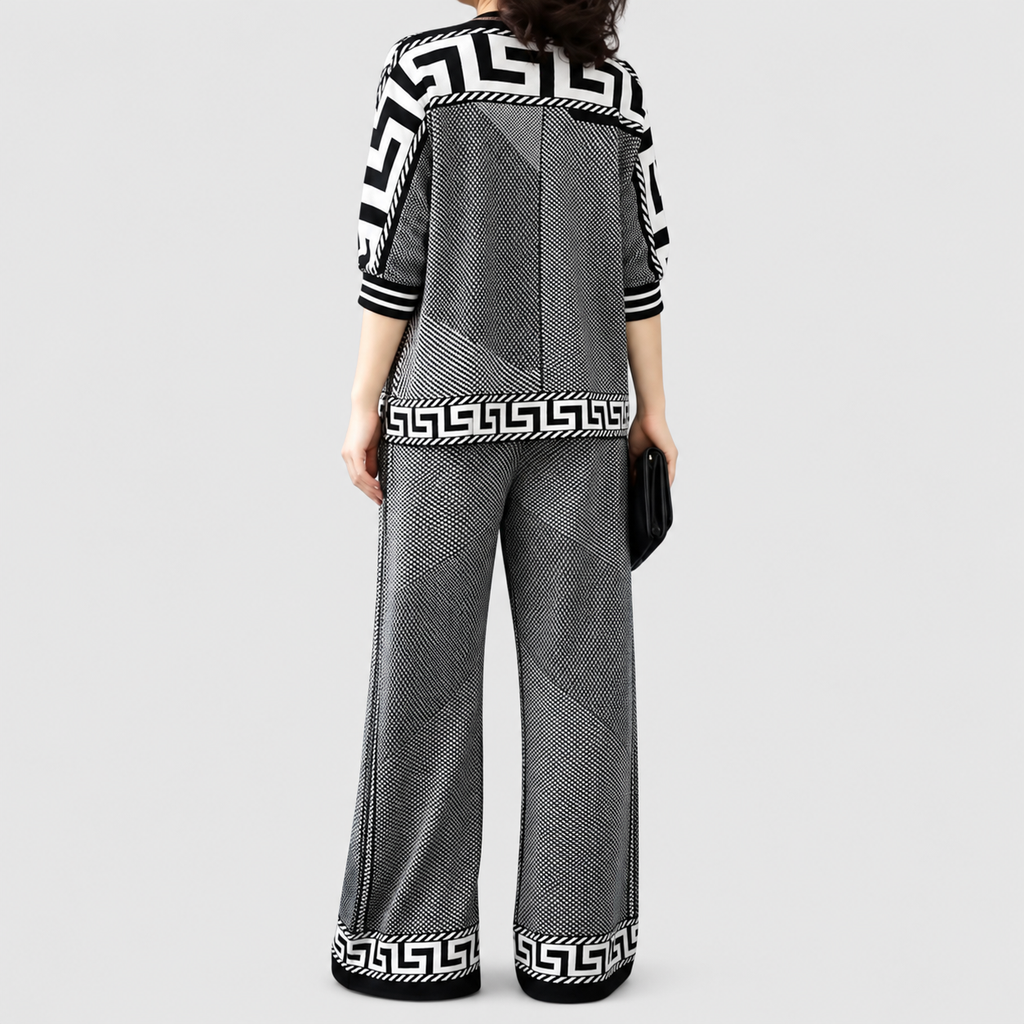 Evelina-Claire | Women’s Geometric-Trim Top and Wide-Leg Pants Set — product detail 5