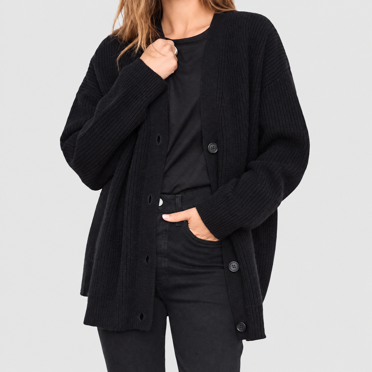 Evelina | Women’s Oversized V-Neck Ribbed Cardigan — product detail 2